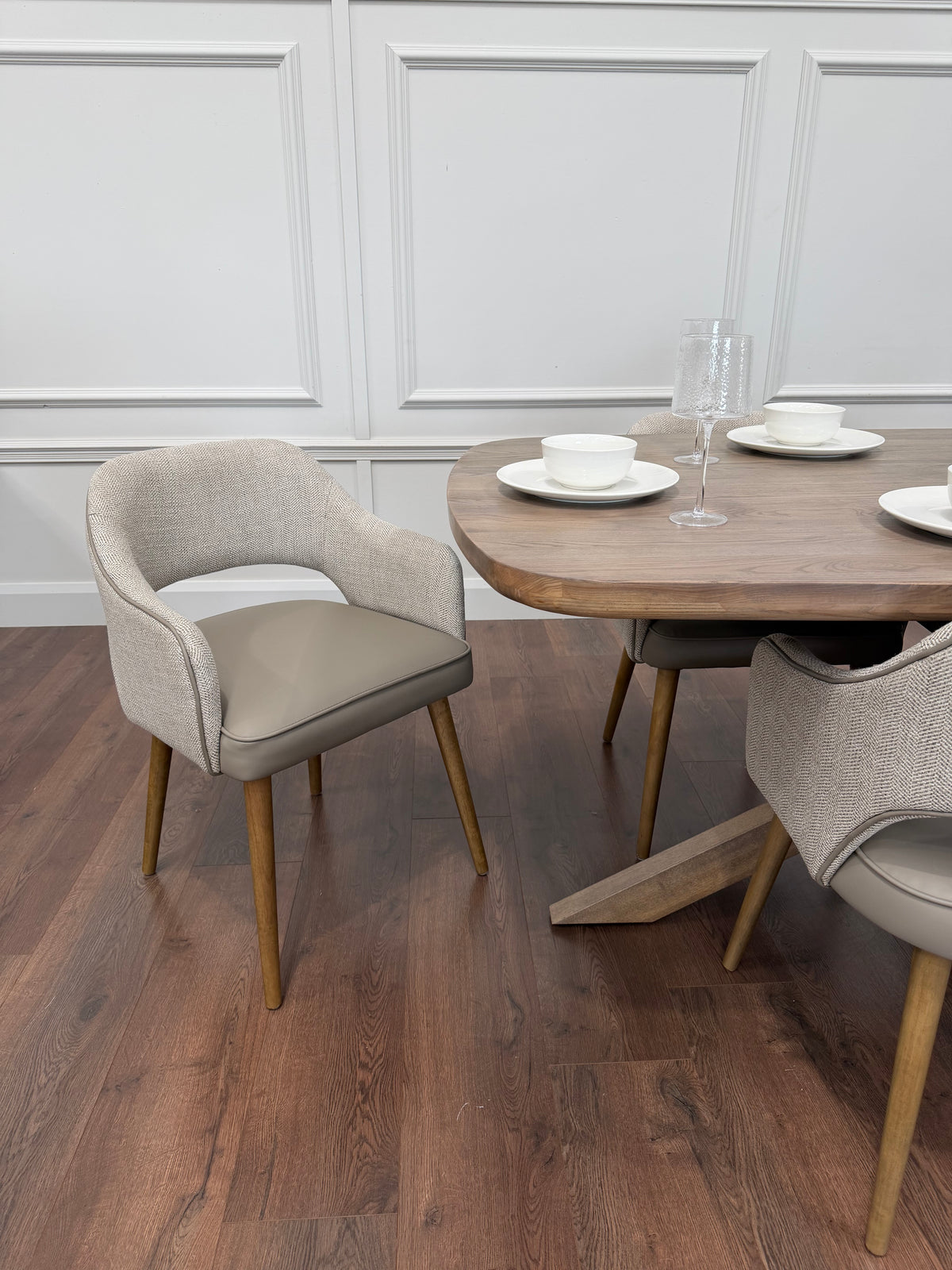 Ashley 2.1m Solid Oak Dining Set with 6 Pisa Taupe Chairs