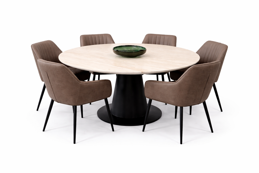 Como Swivel Extension Table + 6 EZ Brown PU Chairs