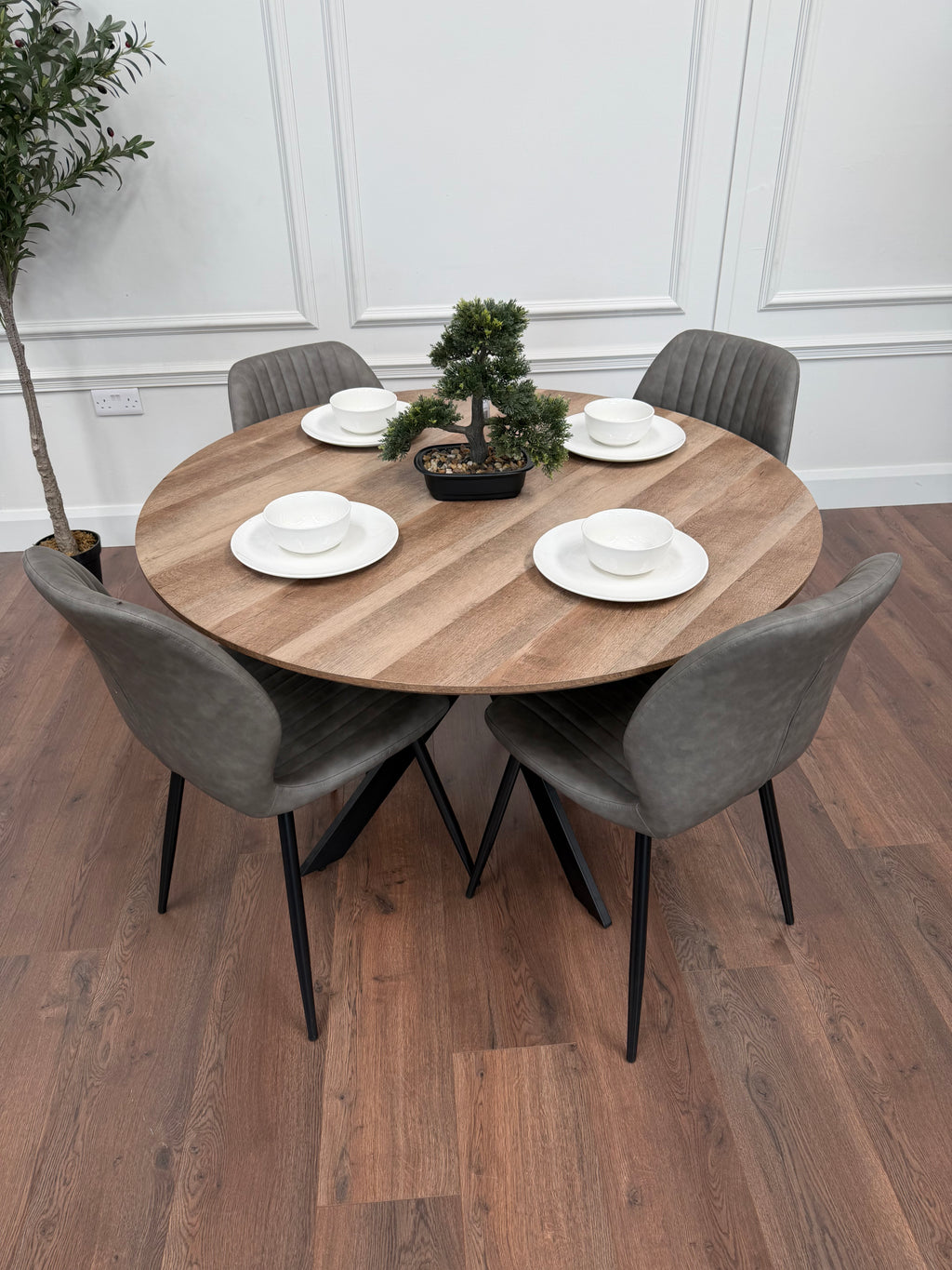 Epsom Rustic Oak 1.2m + 4 Lyra Grey PU