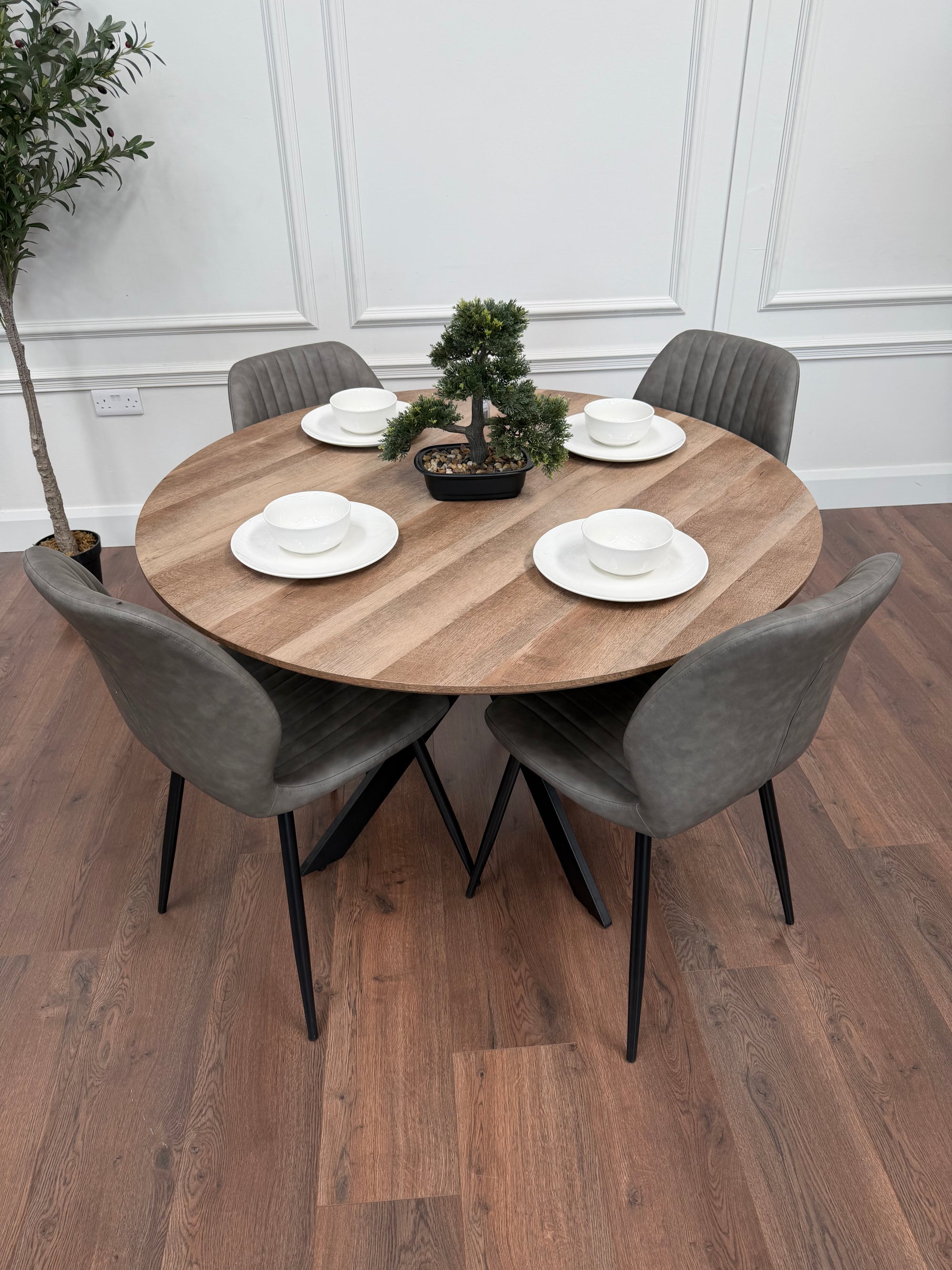 Epsom Rustic Oak 1.2m + 4 Lyra Grey PU