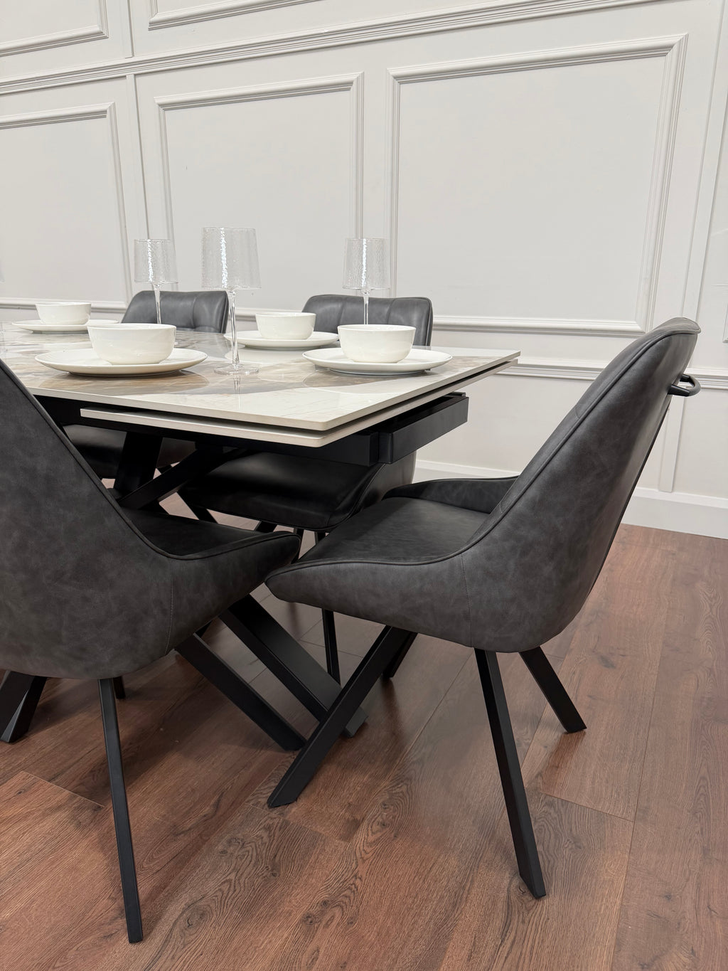 Sorrento Extending Sintered Stone Dining Table & Pedro Charcoal  Chairs