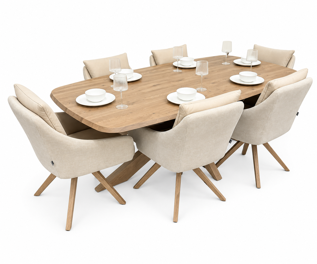 Soren Solid Oak Dining Table 2.2m & Elsa  Dining Chairs