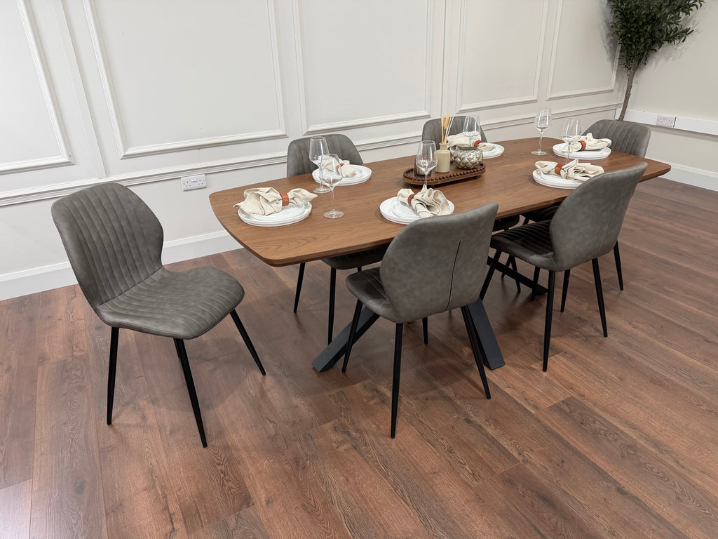 New York walnut extending dining table with 6 Lyra grey PU chairs - photo 4