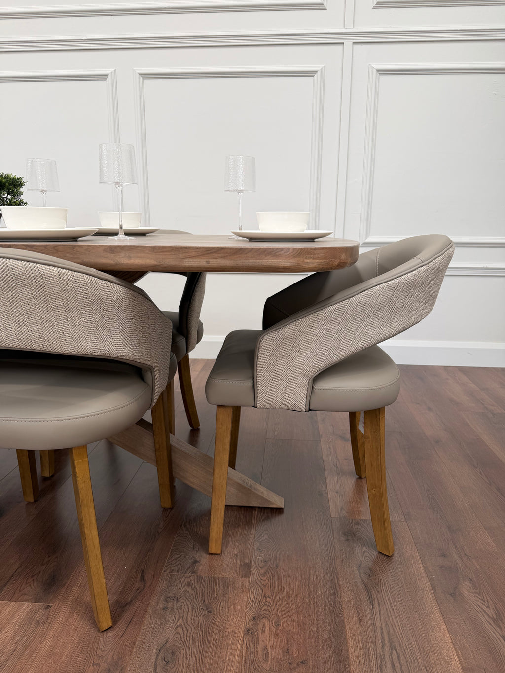 Ashley 2.1m Solid Oak Dining Set with 6 Willow Taupe Chairs