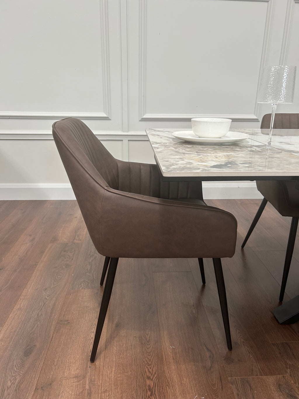 Sorrento Extending Sintered Stone Dining Set + 6 EZ Brown Chairs