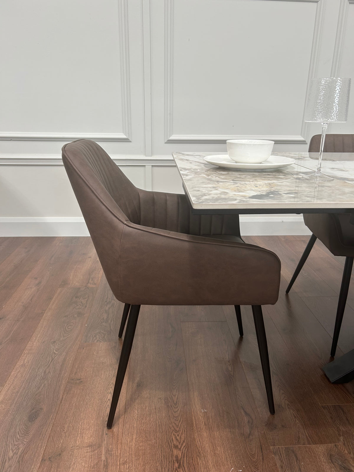 Sorrento Extending Sintered Stone Dining Set + 6 EZ Brown Chairs