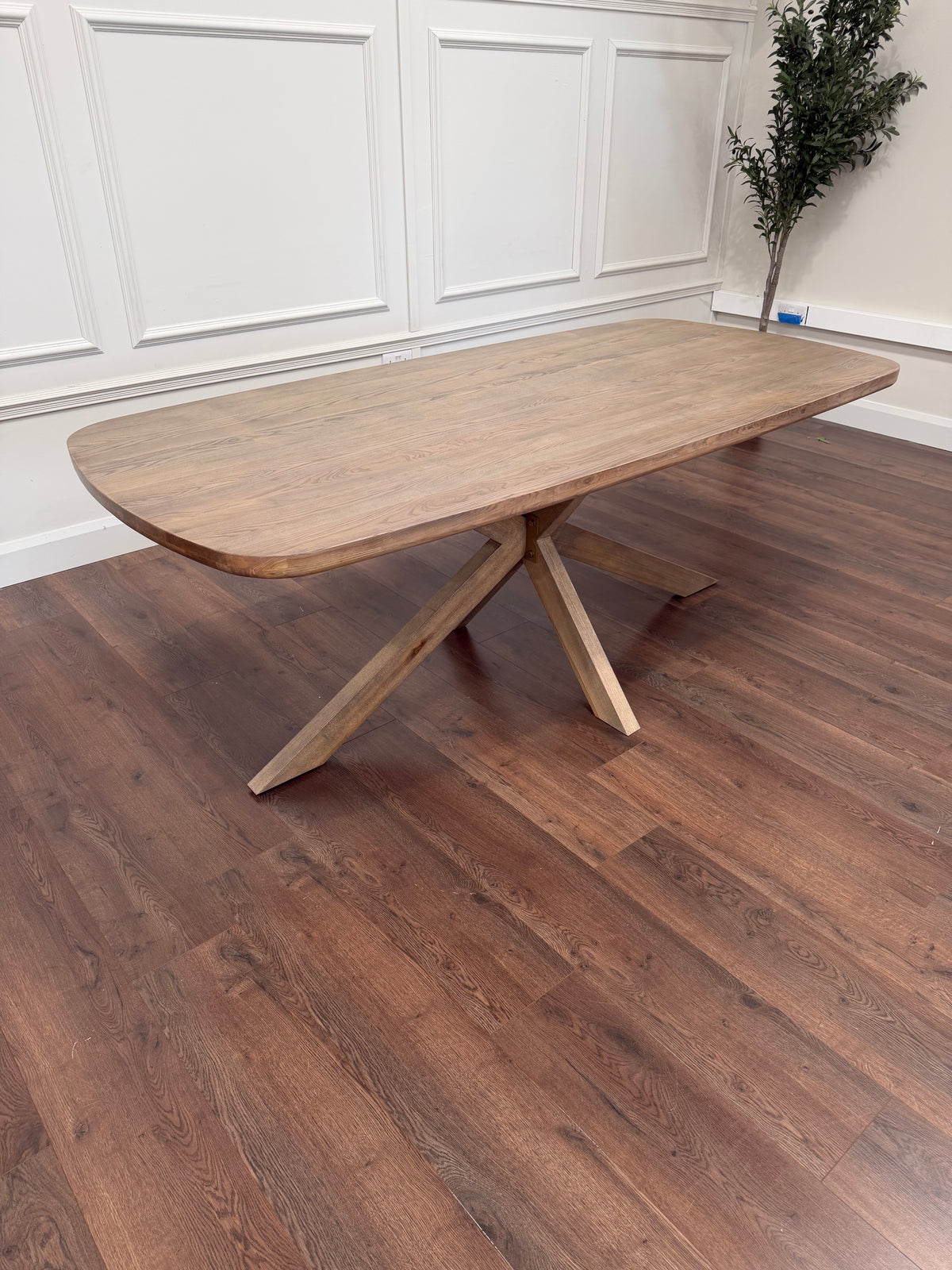 Ashley 2.1m Solid Oak Dining Set with 6 Willow Taupe Chairs