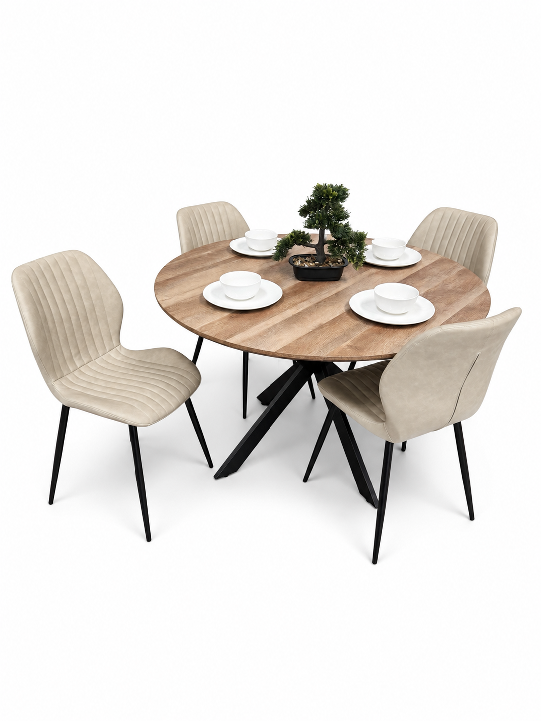 Epsom Rustic Oak 1.2m + 4 Lyra Taupe PU