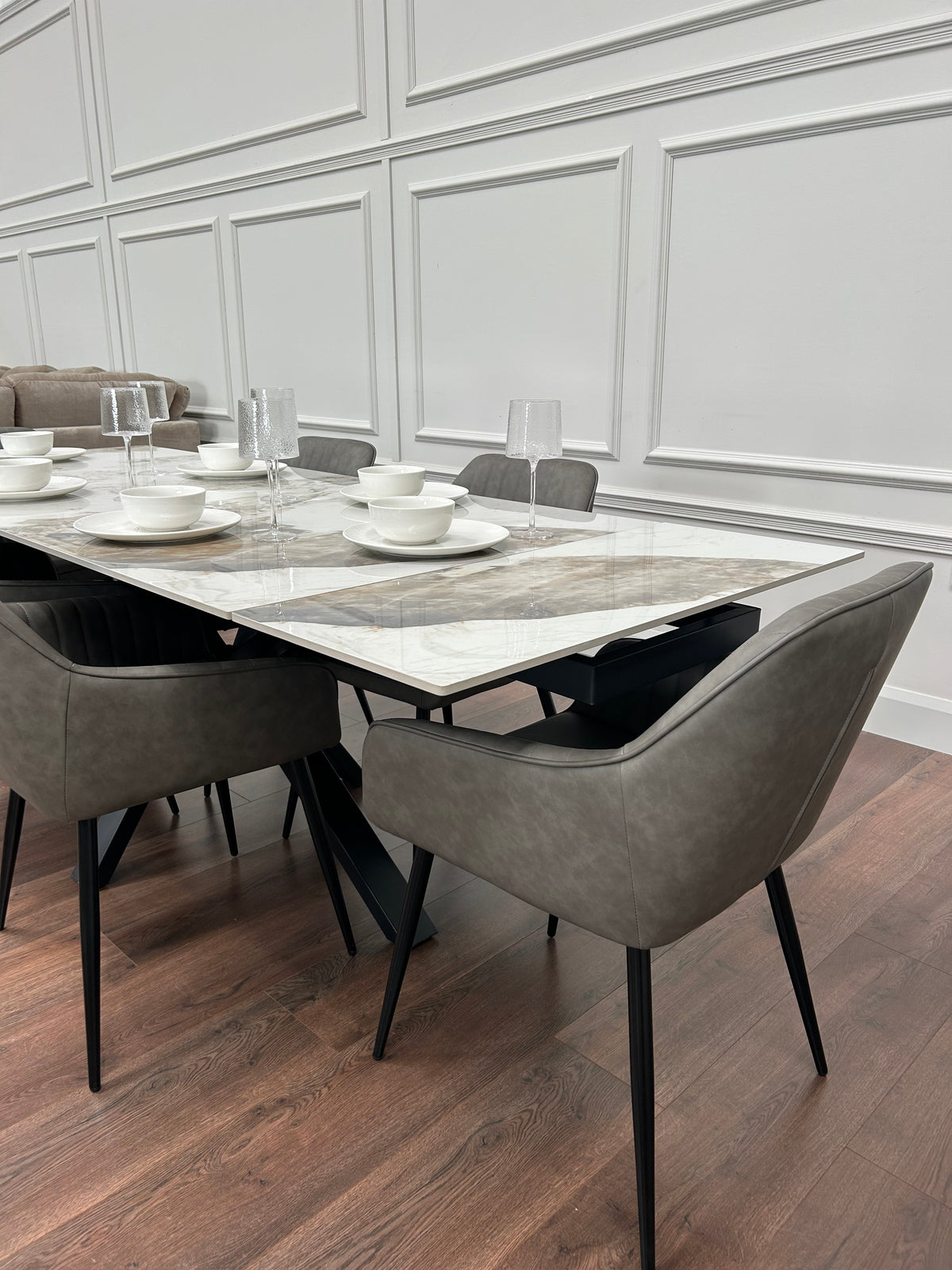 Sorrento Extending Sintered Stone Dining Set + 6 EZ Grey Chairs