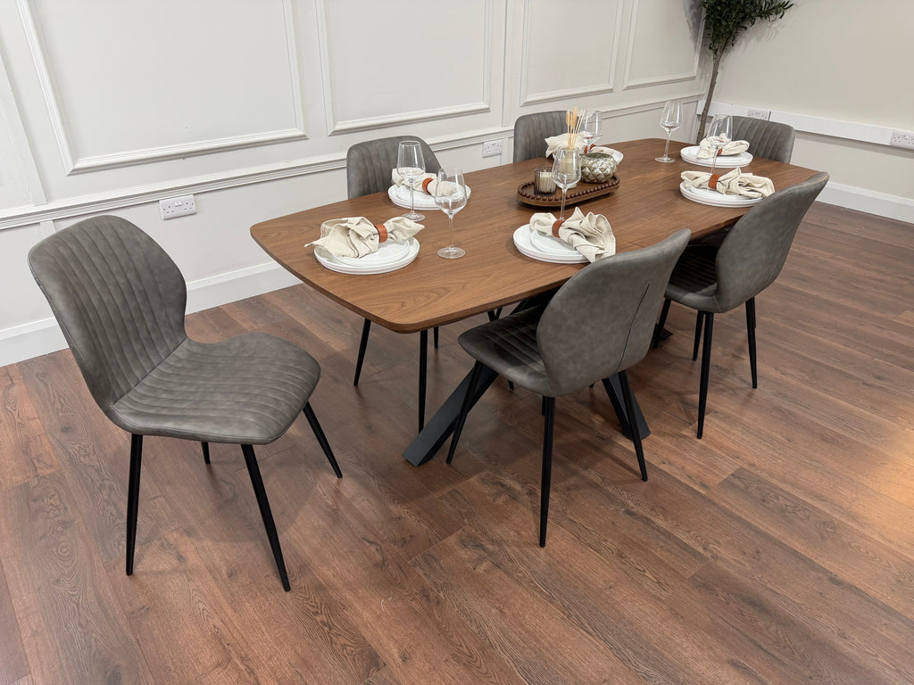 New York walnut extending dining table with 6 Lyra grey PU chairs - photo 2