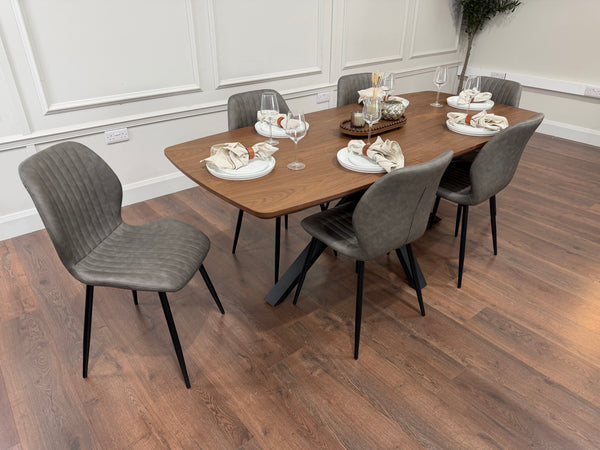 New York walnut extending dining table with 6 Lyra grey PU chairs - photo 2