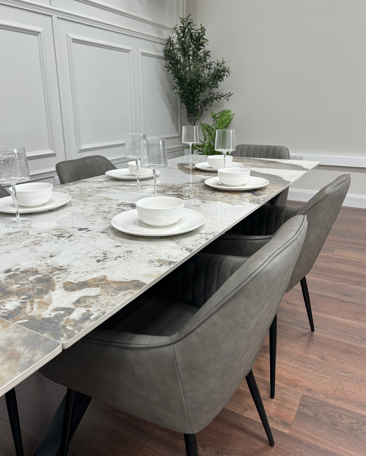 Sorrento Extending Sintered Stone Dining Set + 6 EZ Grey Chairs