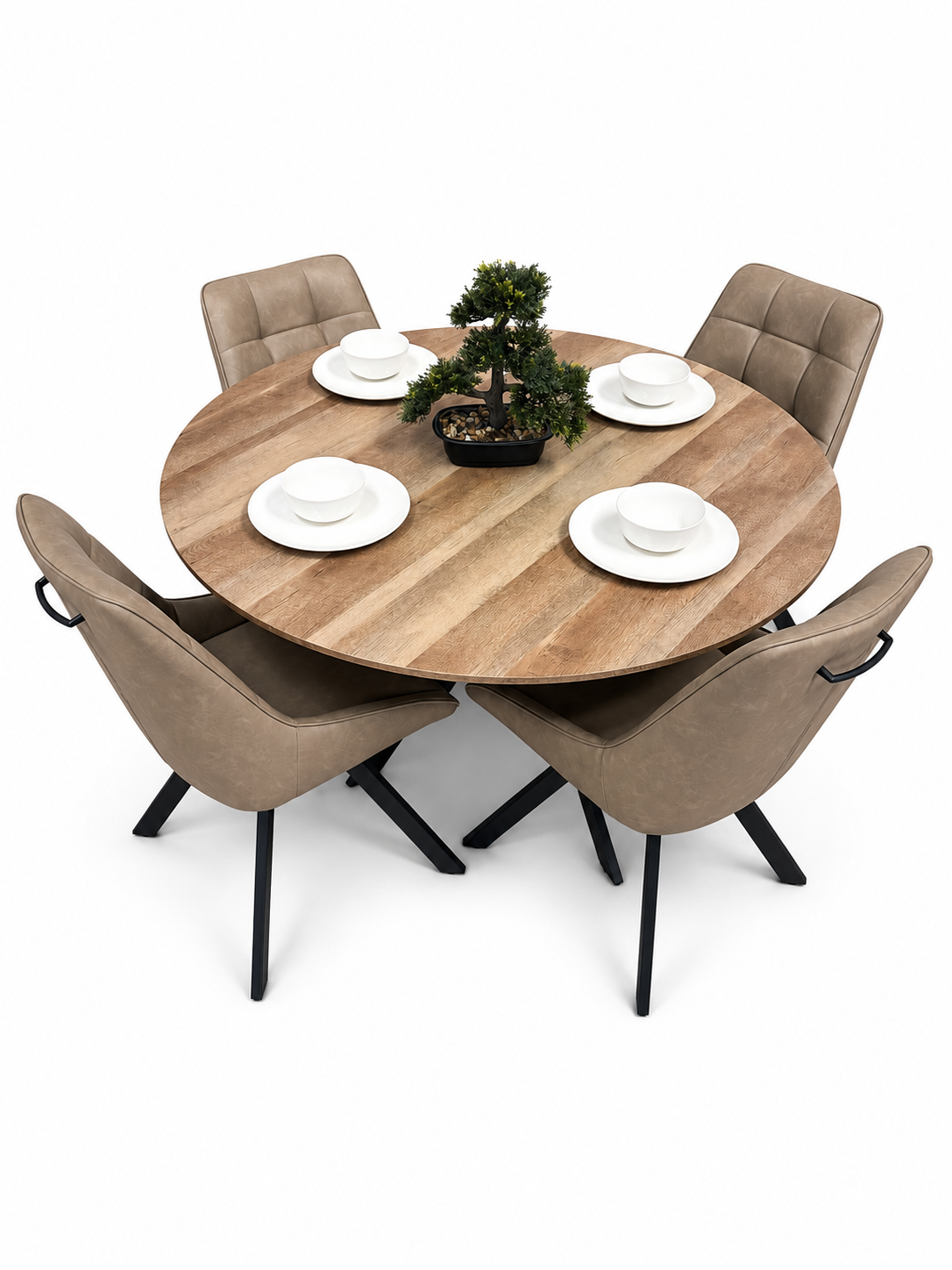 Epsom Rustic Oak 1.2m + 4 Pedro Dark Taupe PU Chairs