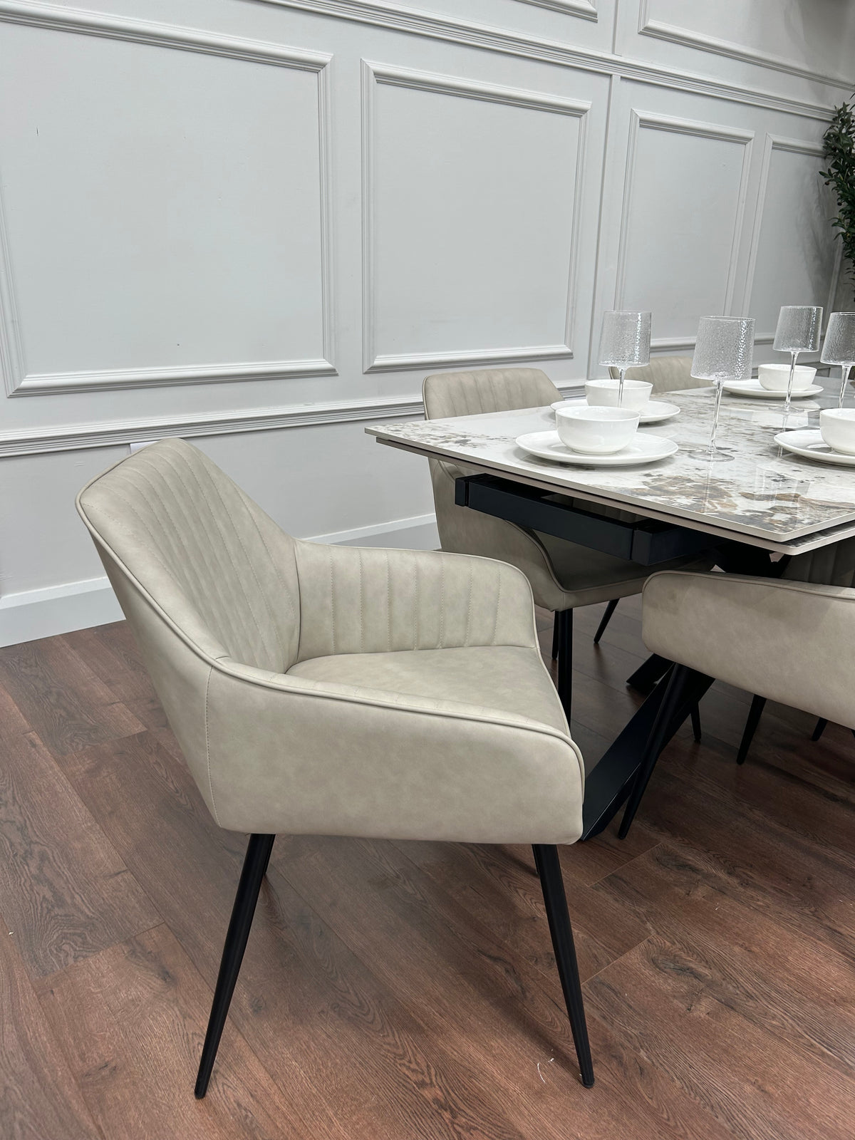 Sorrento Extending Sintered Stone Dining Set + 6 EZ Taupe Chairs