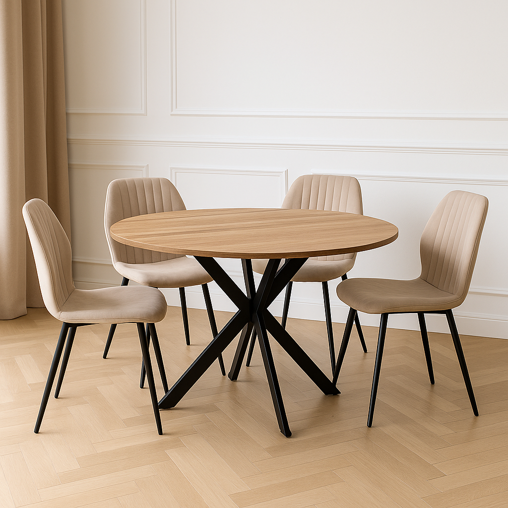 Epsom Rustic Oak 1.2m + 4 Lyra Taupe PU