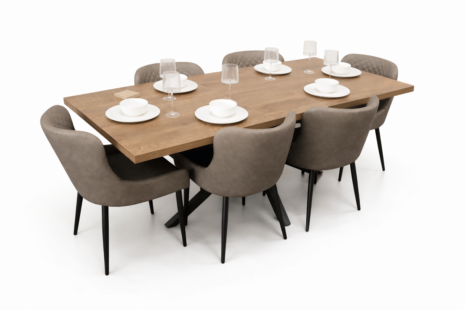 Pan Dark 1.6m/2m + 6 Diamond Grey PU Chairs