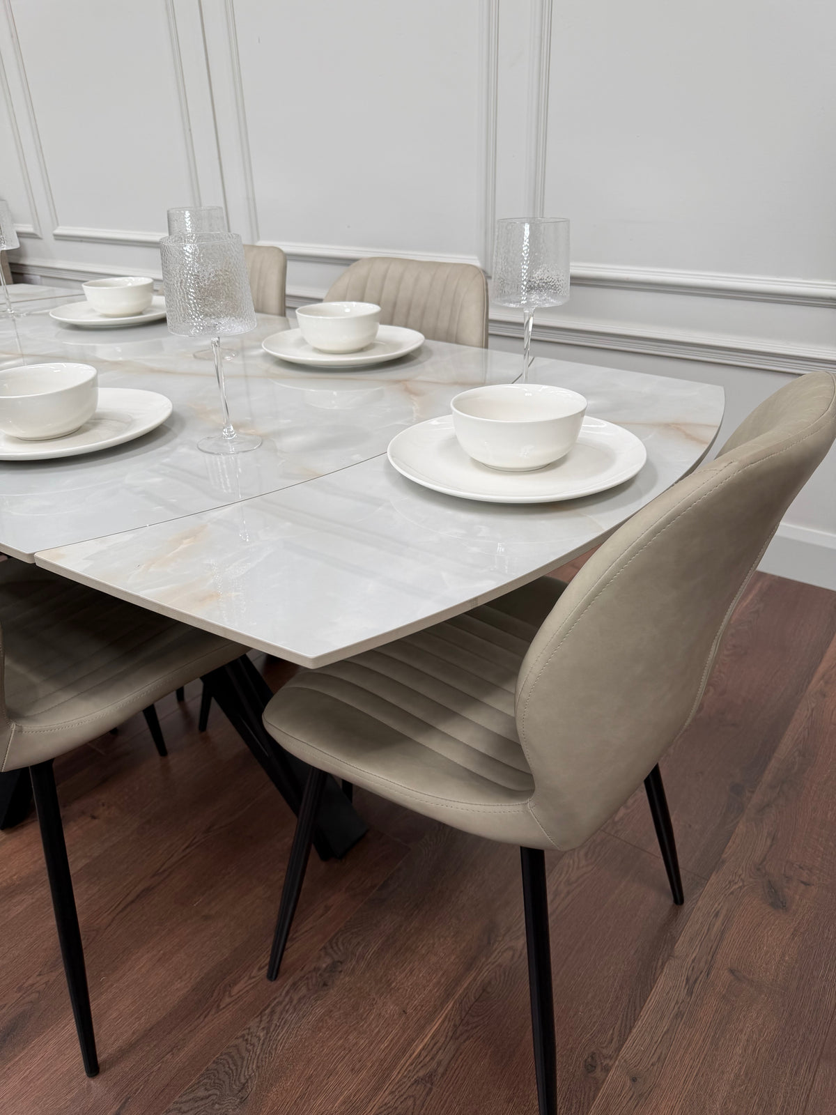 Positano Extending Sintered Stone Dining Table 140-200cm + 6 Lyra Taupe Chairs