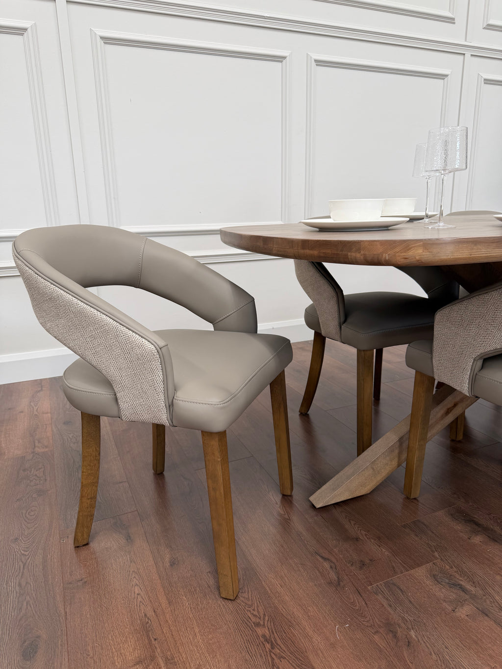 Ashley 2.1m Solid Oak Dining Set with 6 Willow Taupe Chairs