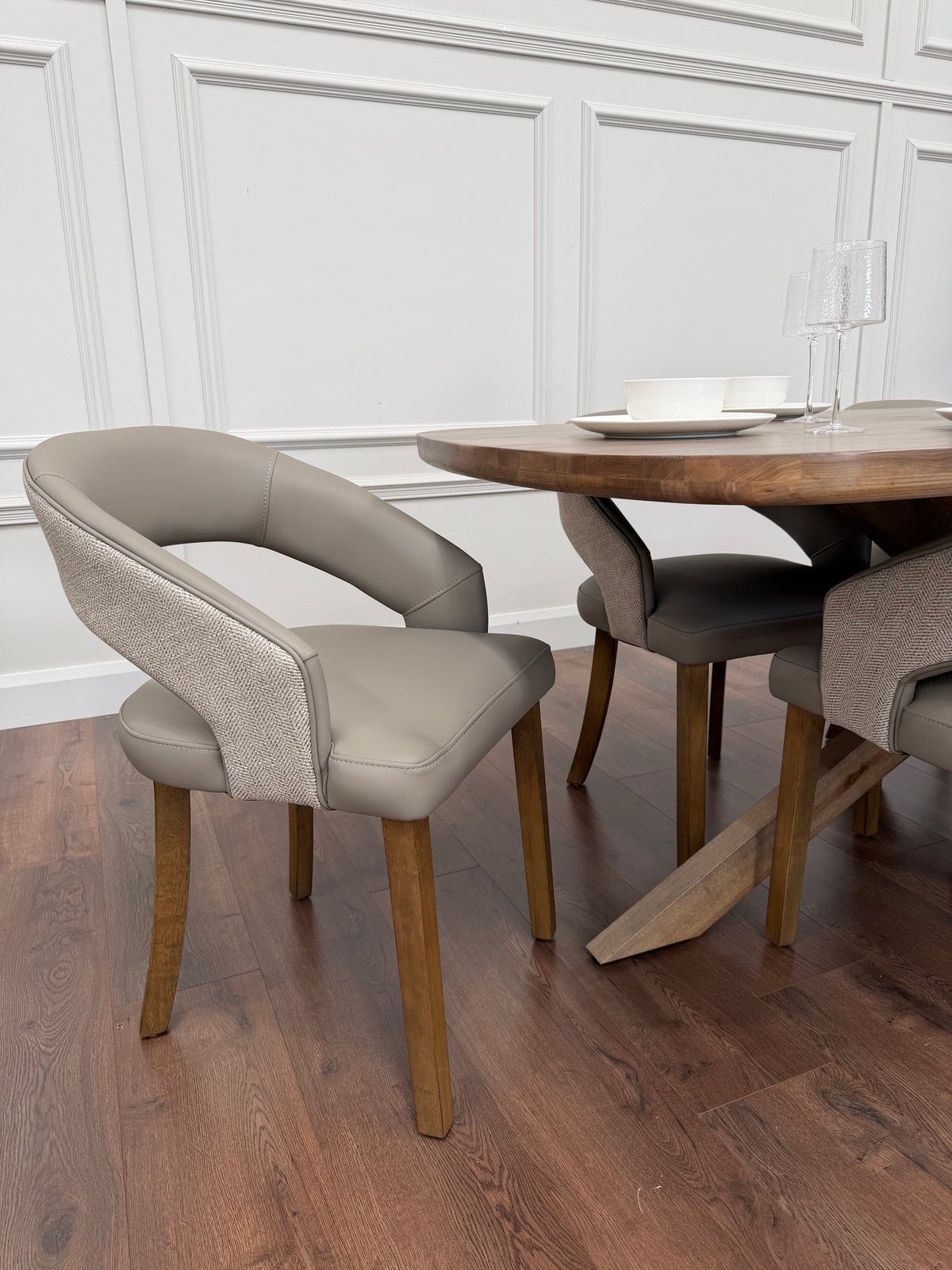 Ashley 2.1m Solid Oak Dining Set with 6 Willow Taupe Chairs