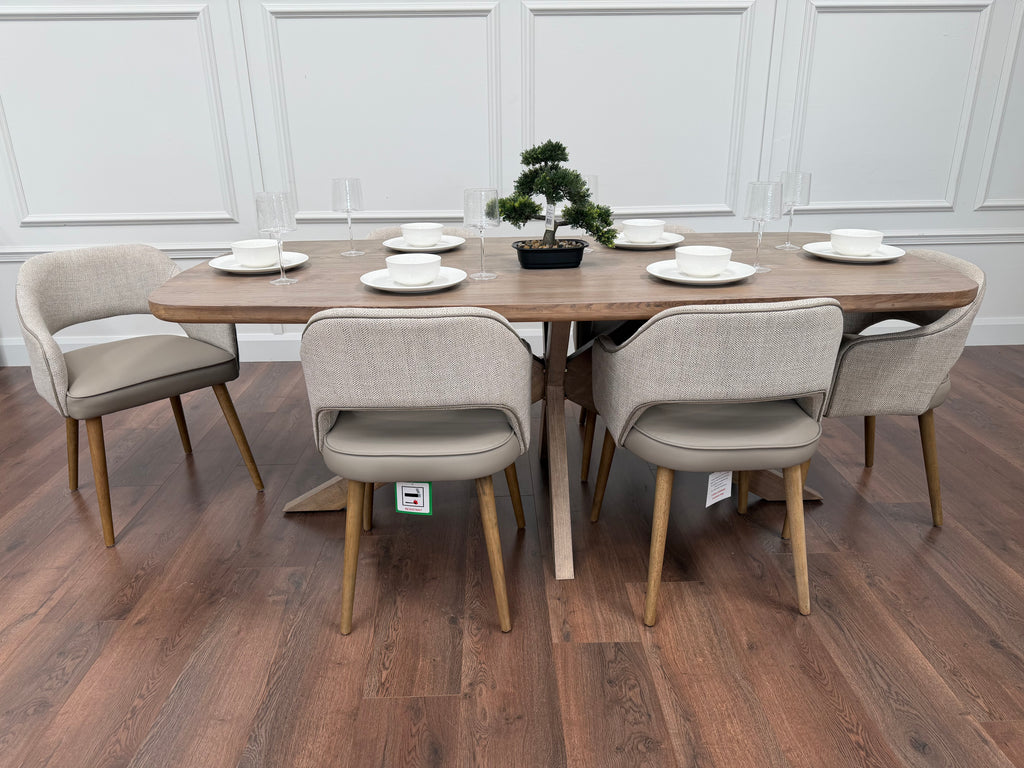 Ashley 2.1m Solid Oak Dining Set with 6 Pisa Taupe Chairs