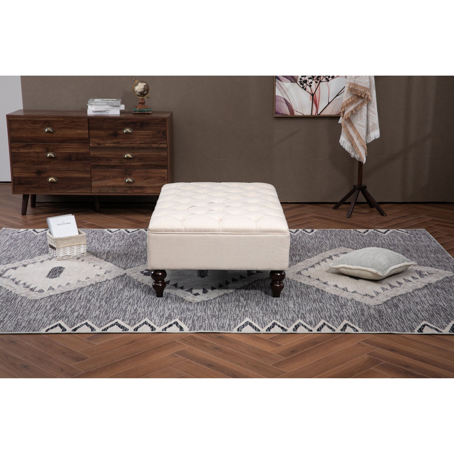 Hampshire   Rectangular  Footstool 75x120cm - Beige  Linen