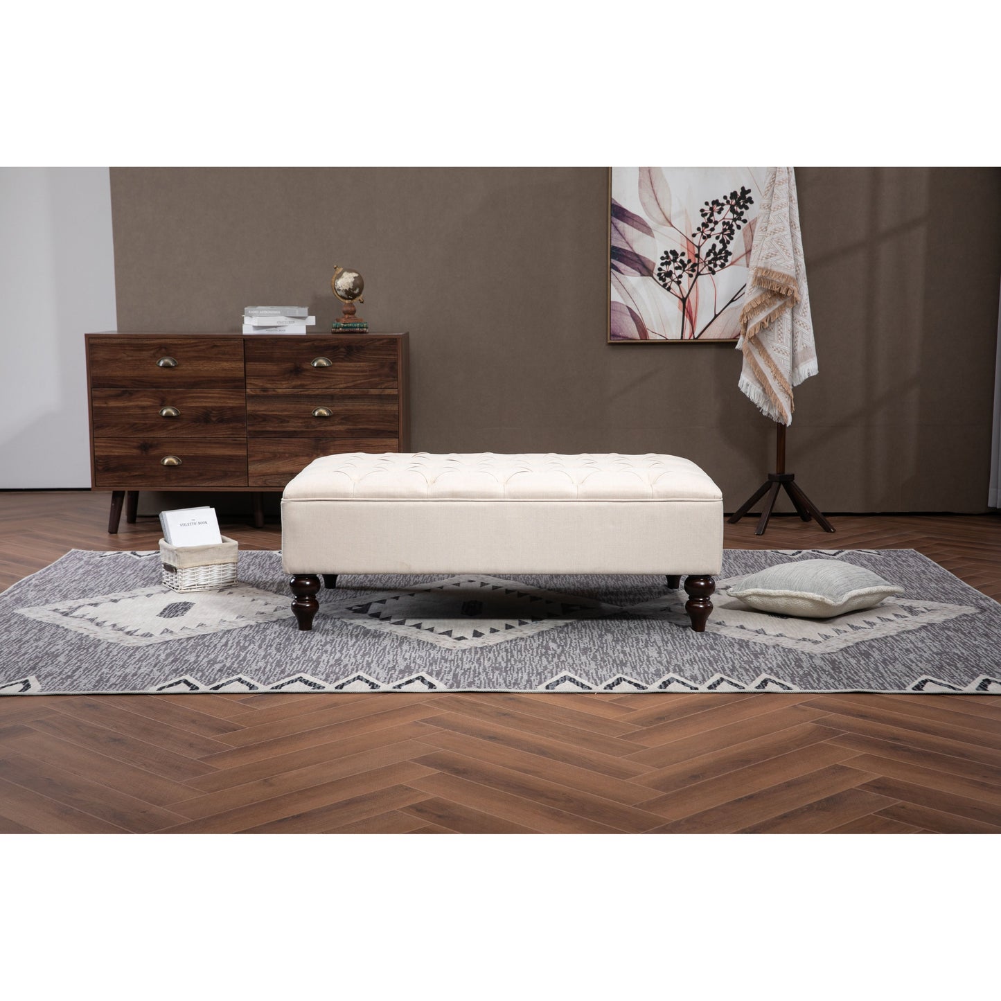 Hampshire   Rectangular  Footstool 75x120cm - Beige  Linen