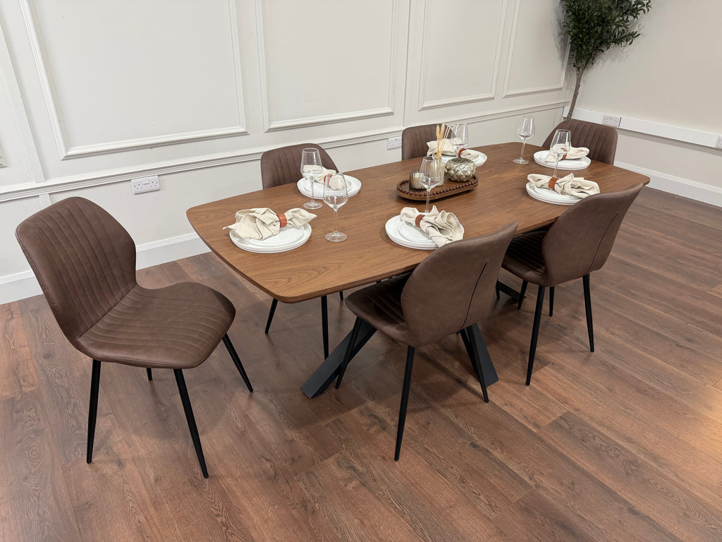 New York walnut extending dining table with 6 Lyra brown PU chairs - photo 2