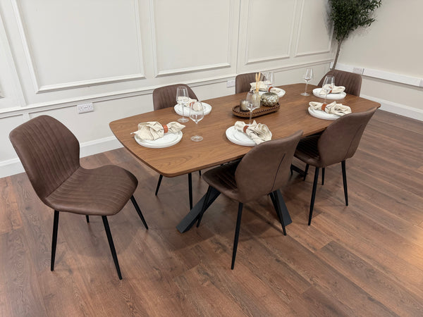 New York walnut extending dining table with 6 Lyra brown PU chairs - photo 2