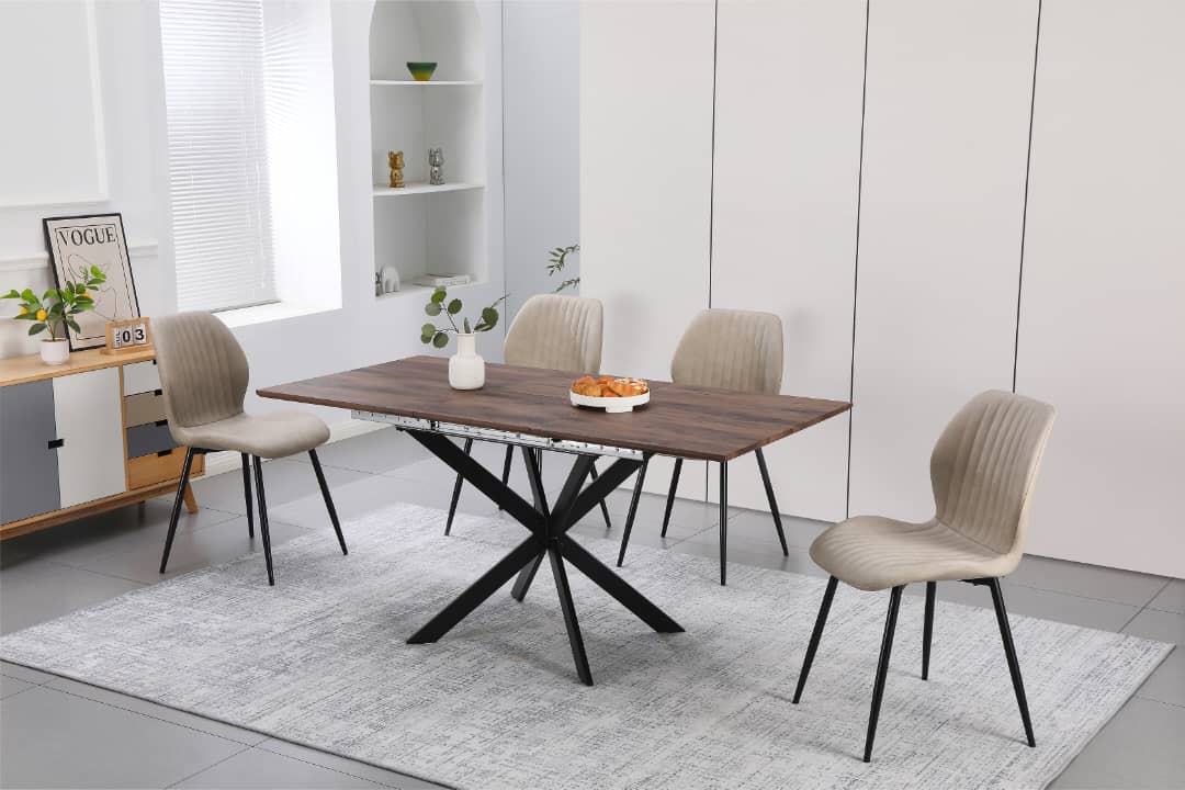 Epsom Dark Oak 1.2m/1.6m + 4 Lyra Chairs Cream PU