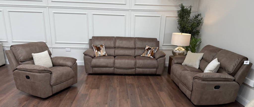 Kingsley  Recliner 3 + 2 + 1 -  Dark Taupe Suede