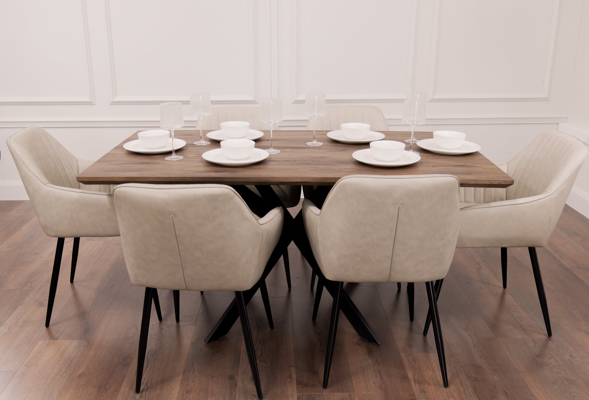 Epsom Dark Oak 1.6m + 6 EZ Chairs Taupe PU