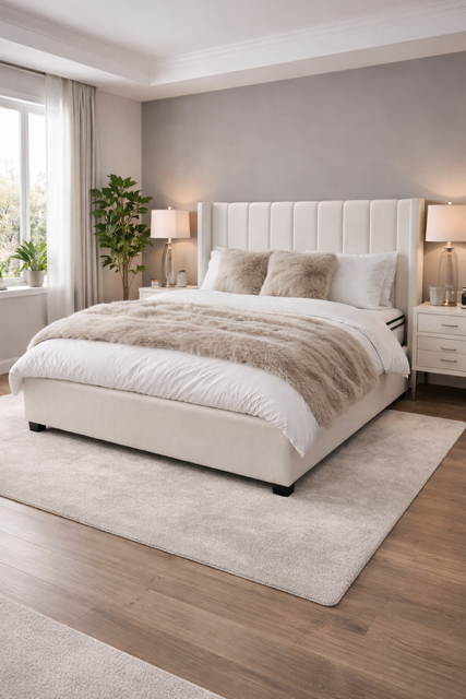Kildare Bed  Double - Cream Velvet