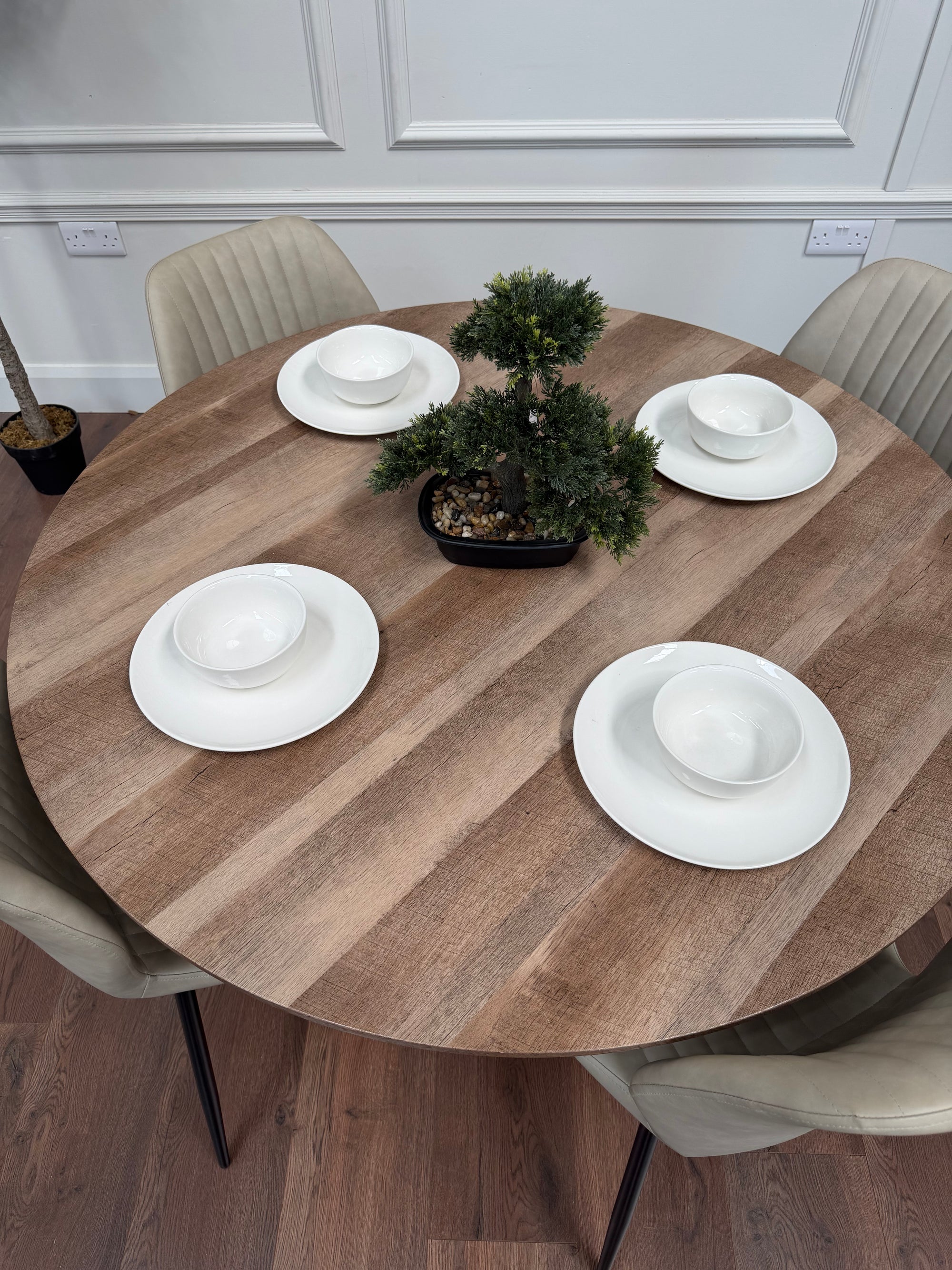 Epsom Rustic Oak 1.2m + 4 Lyra Taupe PU