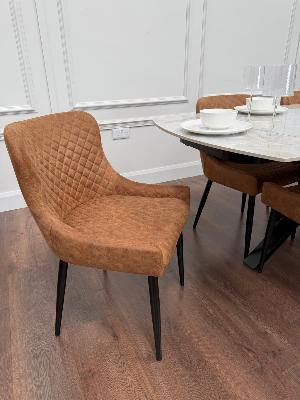 Positano Sintered Stone Dining Set + 6 Tan Diamond Chairs