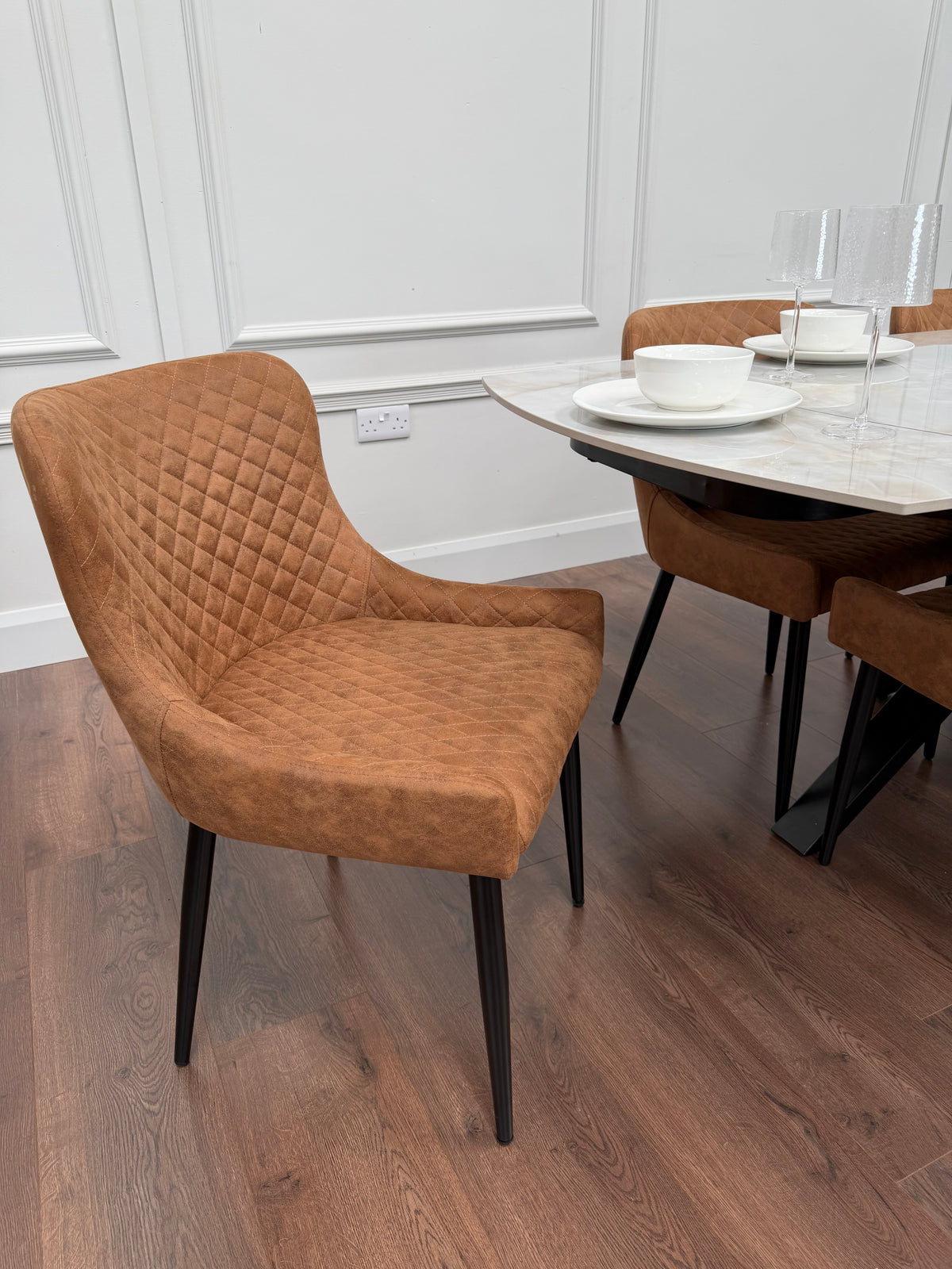 Positano Sintered Stone Dining Set + 6 Tan Diamond Chairs