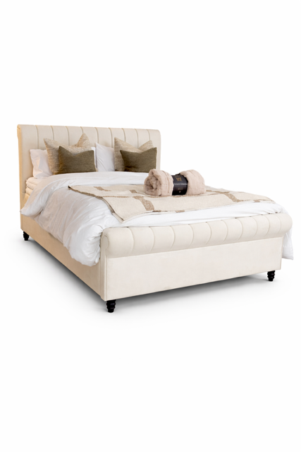 Ascot Ottoman Bed King - Cream Velvet