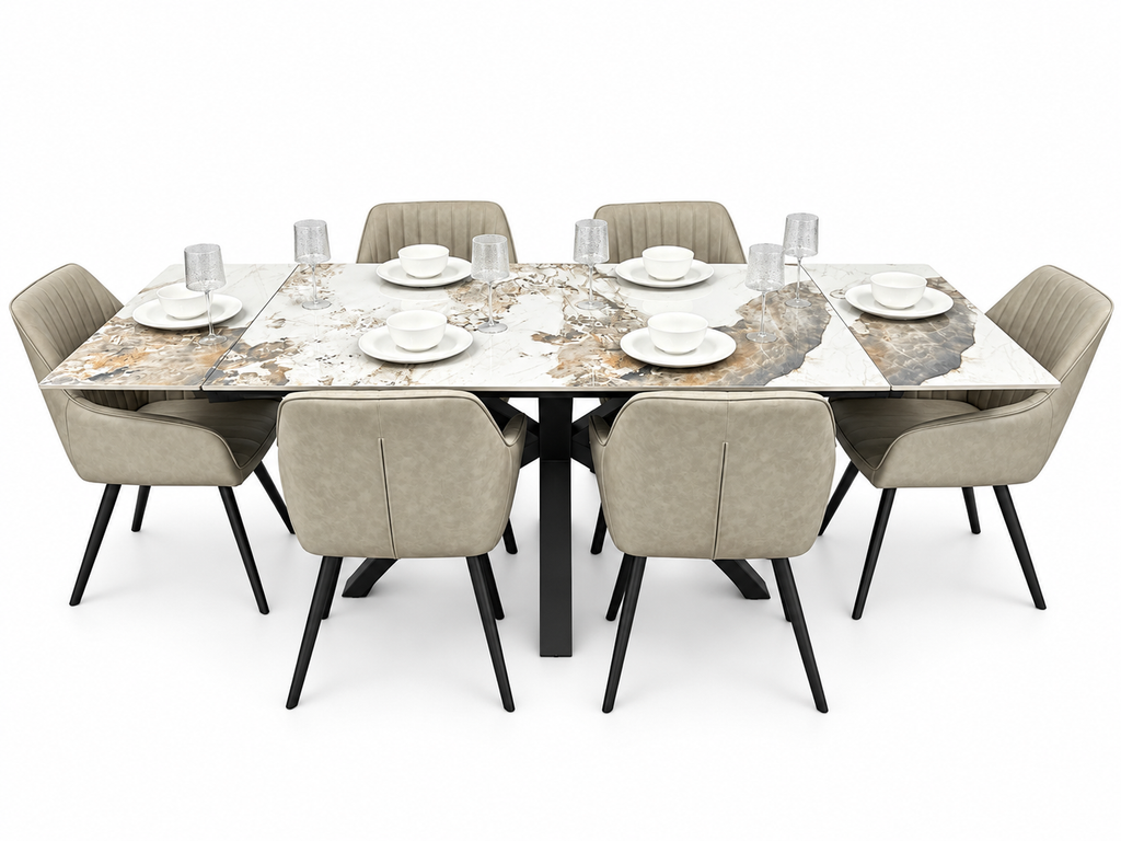 Sorrento Extending Sintered Stone Dining Set + 6 EZ Taupe Chairs