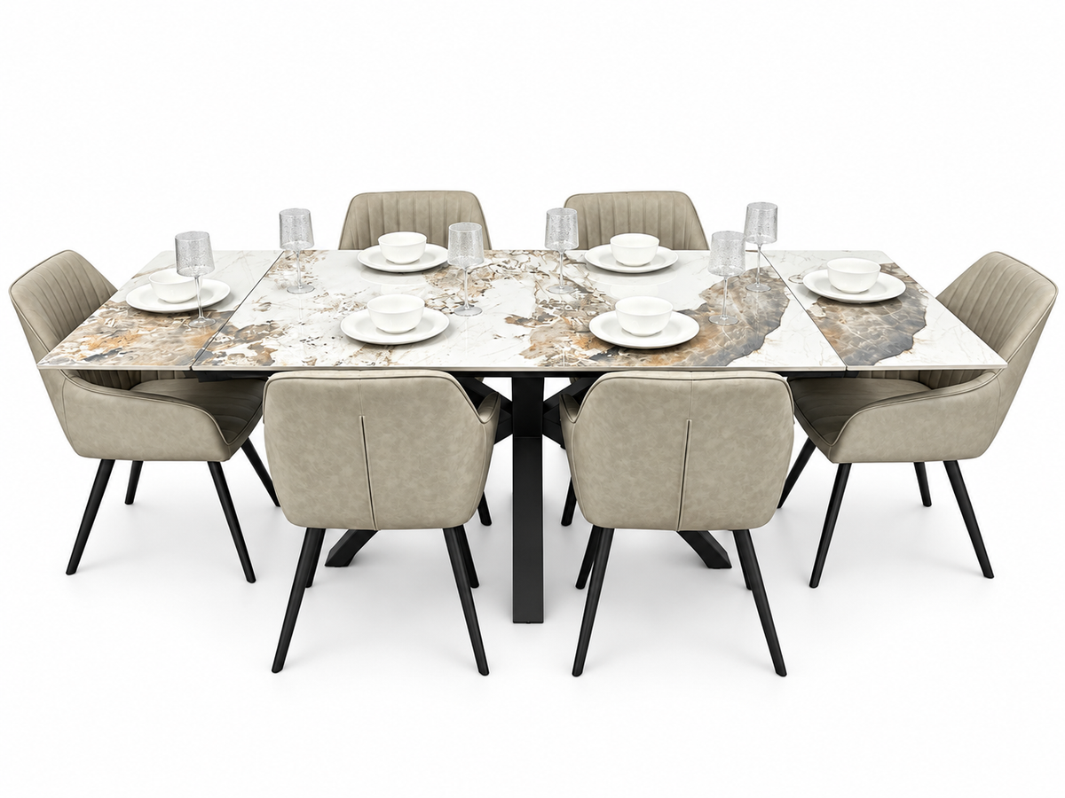 Sorrento Extending Sintered Stone Dining Set + 6 EZ Taupe Chairs