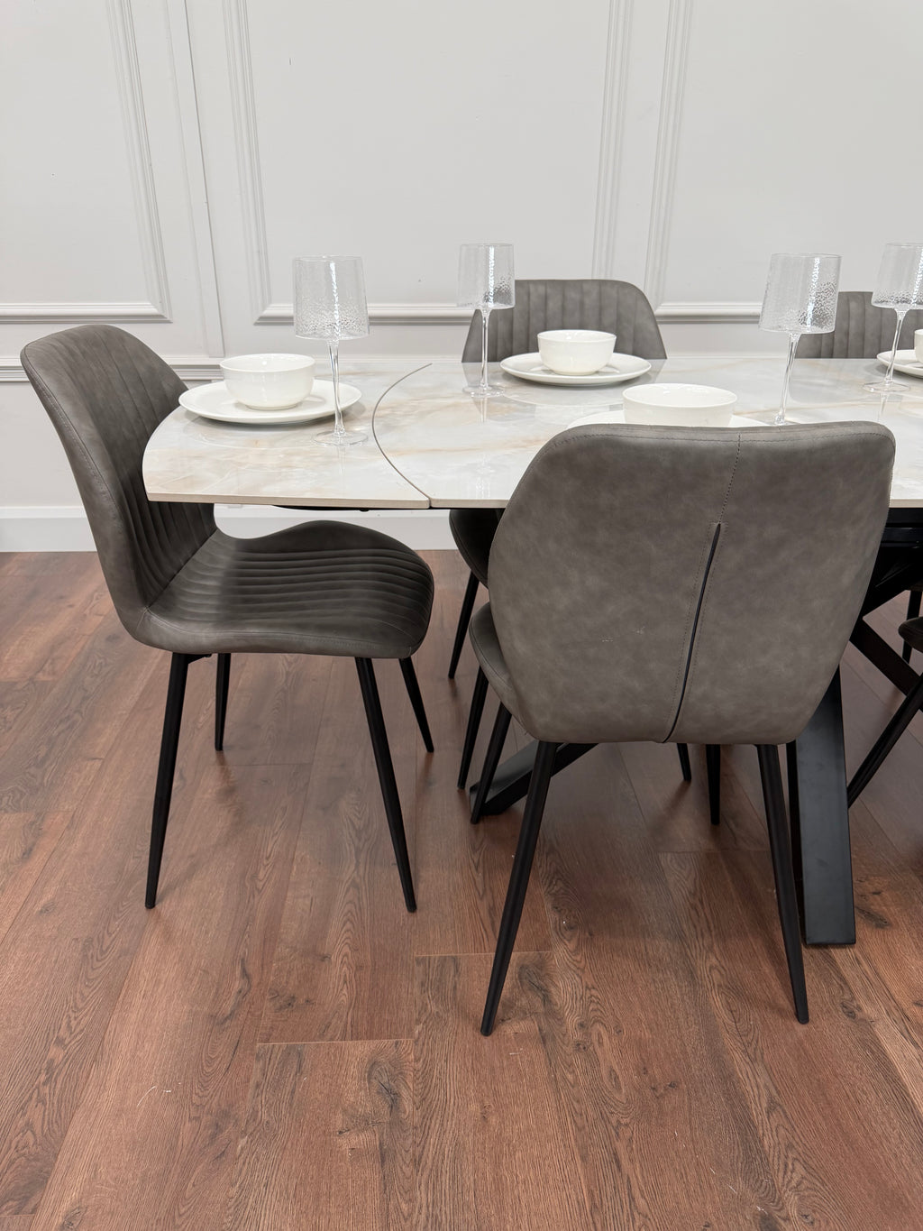 Positano Extending Sintered Stone Dining Set + 6 Lyra Grey PU Chairs