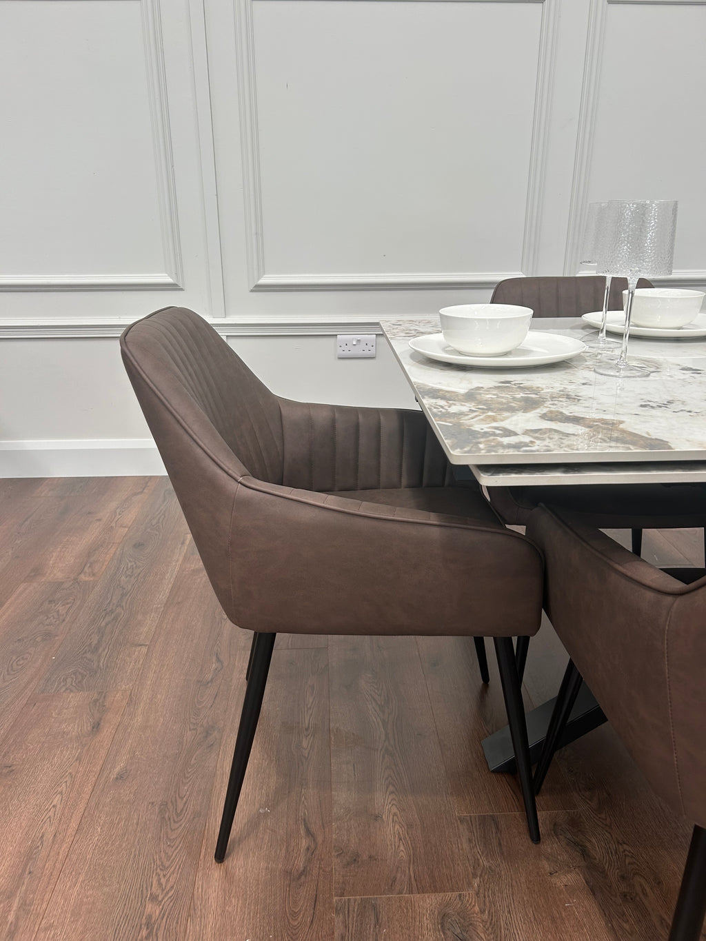 Sorrento Extending Sintered Stone Dining Set + 6 EZ Brown Chairs