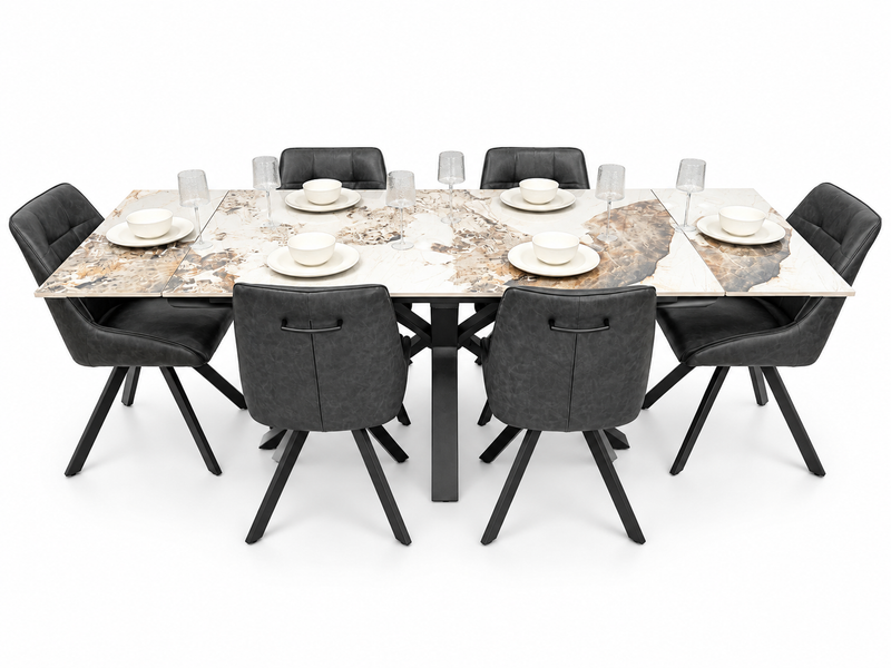 Sorrento Extending Sintered Stone Dining Table & Pedro Charcoal  Chairs