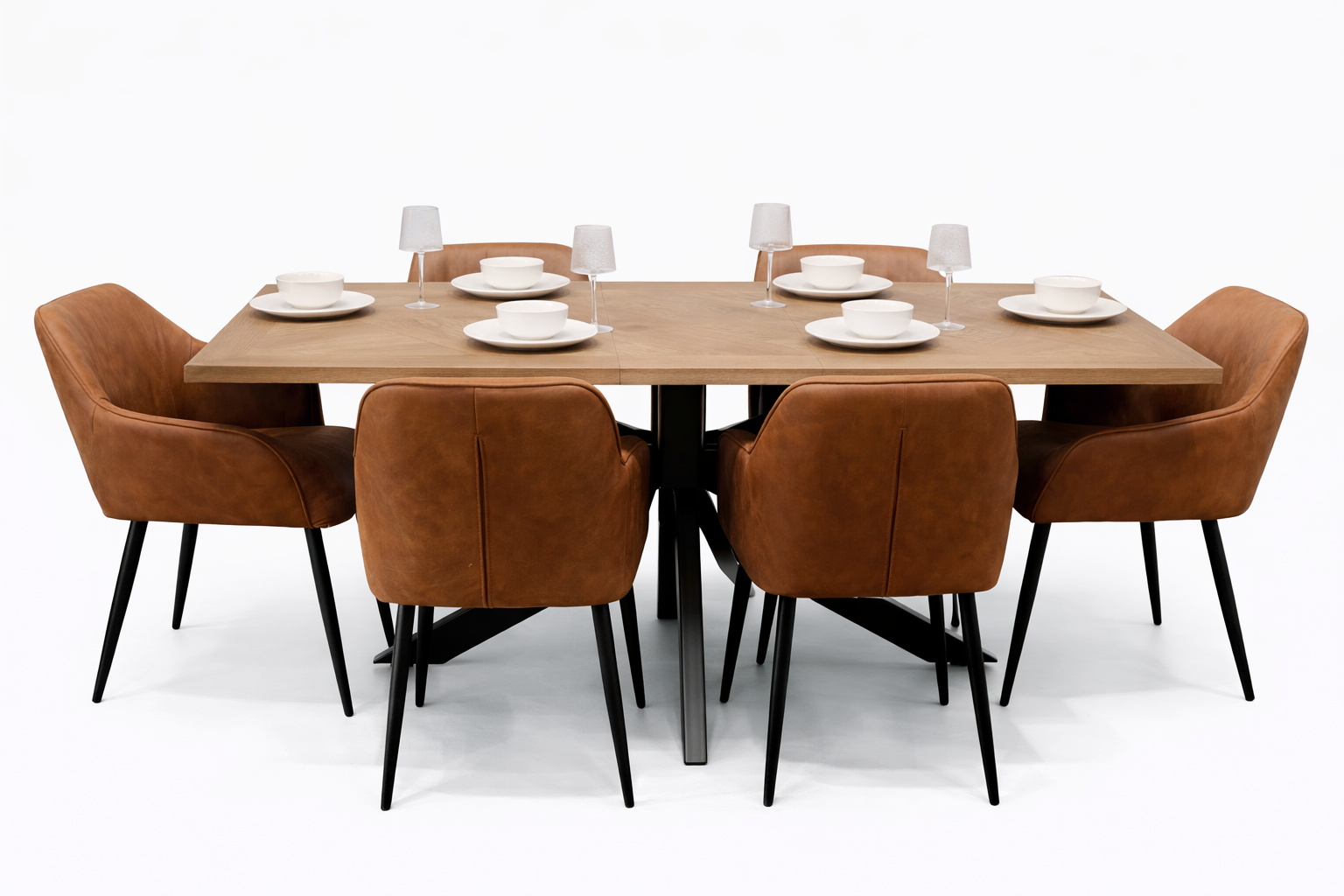 Peyton 1.6m/2m + 6 EZ Tan Suede PU Chairs