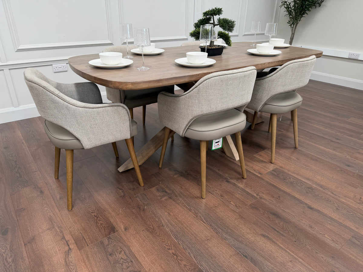 Ashley 2.1m Solid Oak Dining Set with 6 Pisa Taupe Chairs