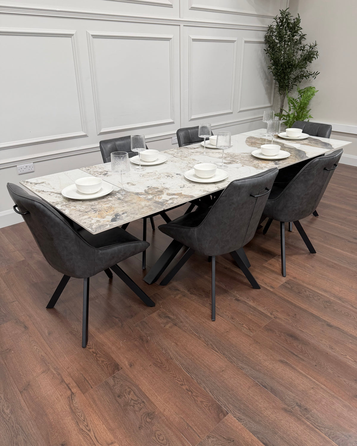 Sorrento Extending Sintered Stone Dining Table & Pedro Charcoal  Chairs
