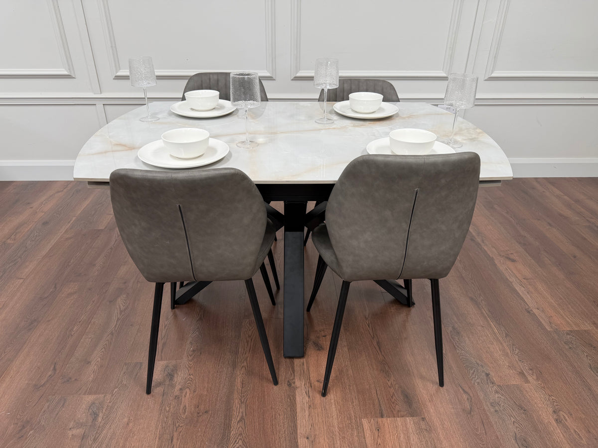 Positano Extending Sintered Stone Dining Set + 6 Lyra Grey PU Chairs