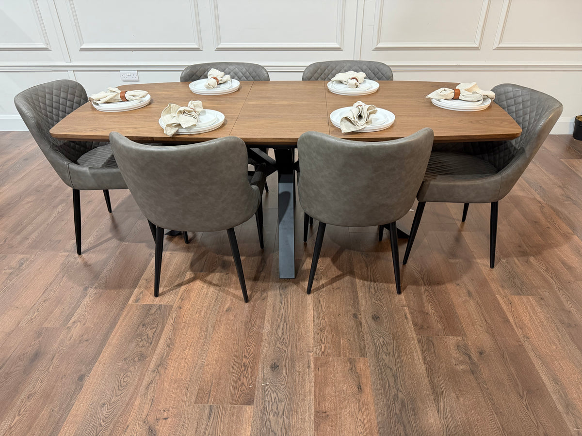 New York walnut extending dining table with 6 Diamond grey PU chairs - photo 5