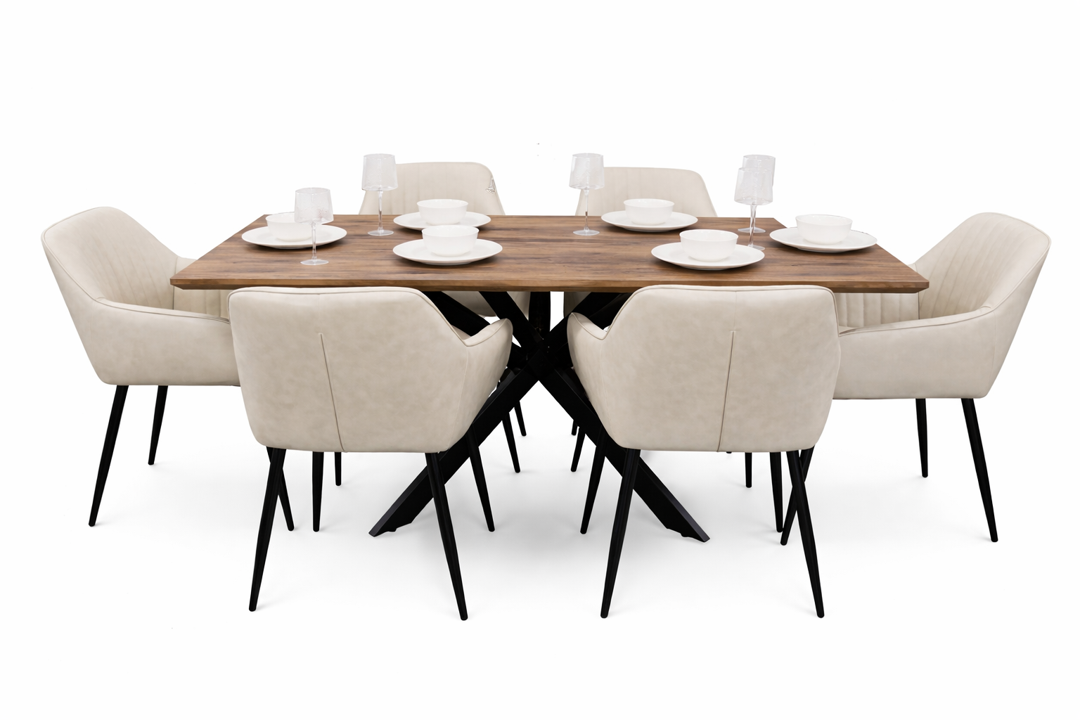 Epsom Dark Oak 1.6m + 6 EZ Chairs Taupe PU