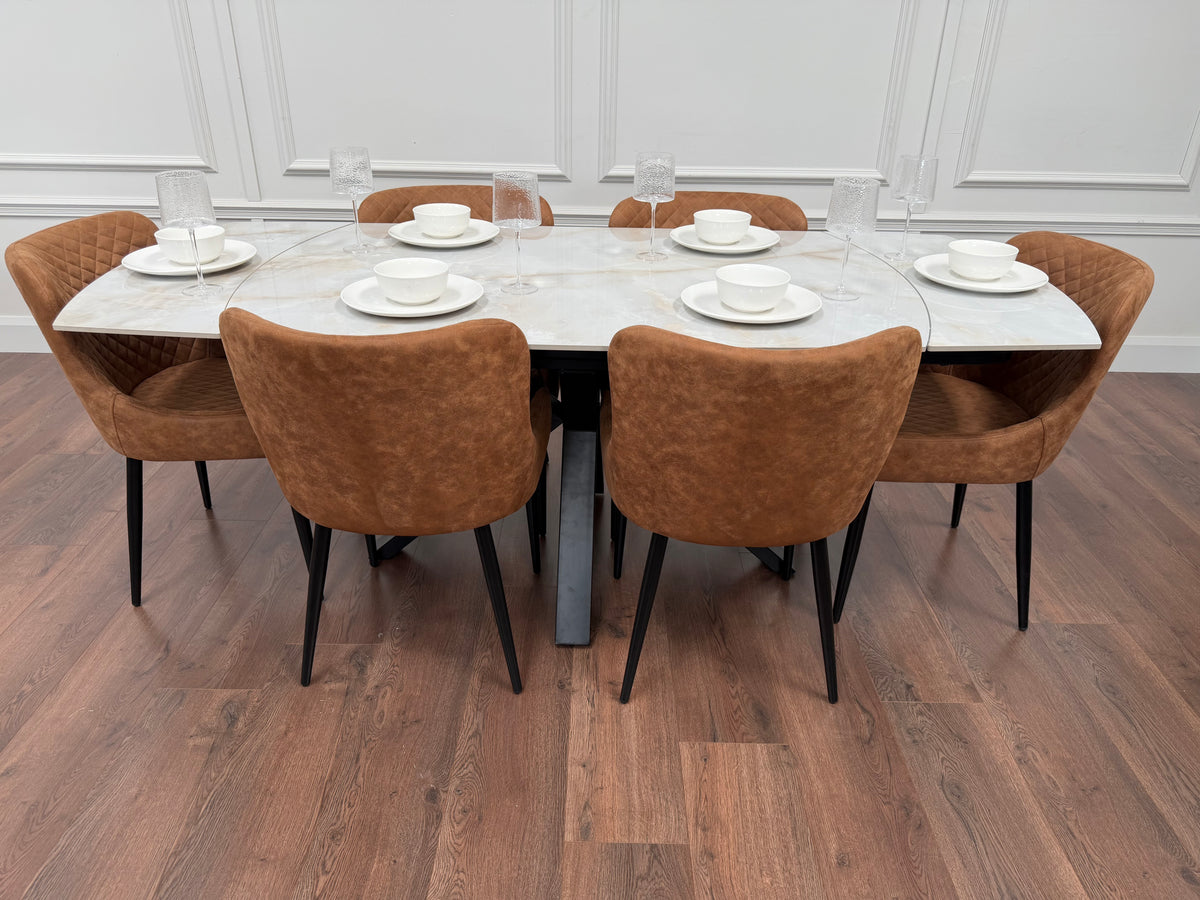 Positano Sintered Stone Dining Set + 6 Tan Diamond Chairs