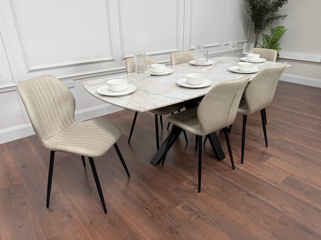 Positano Extending Sintered Stone Dining Table 140-200cm + 6 Lyra Taupe Chairs