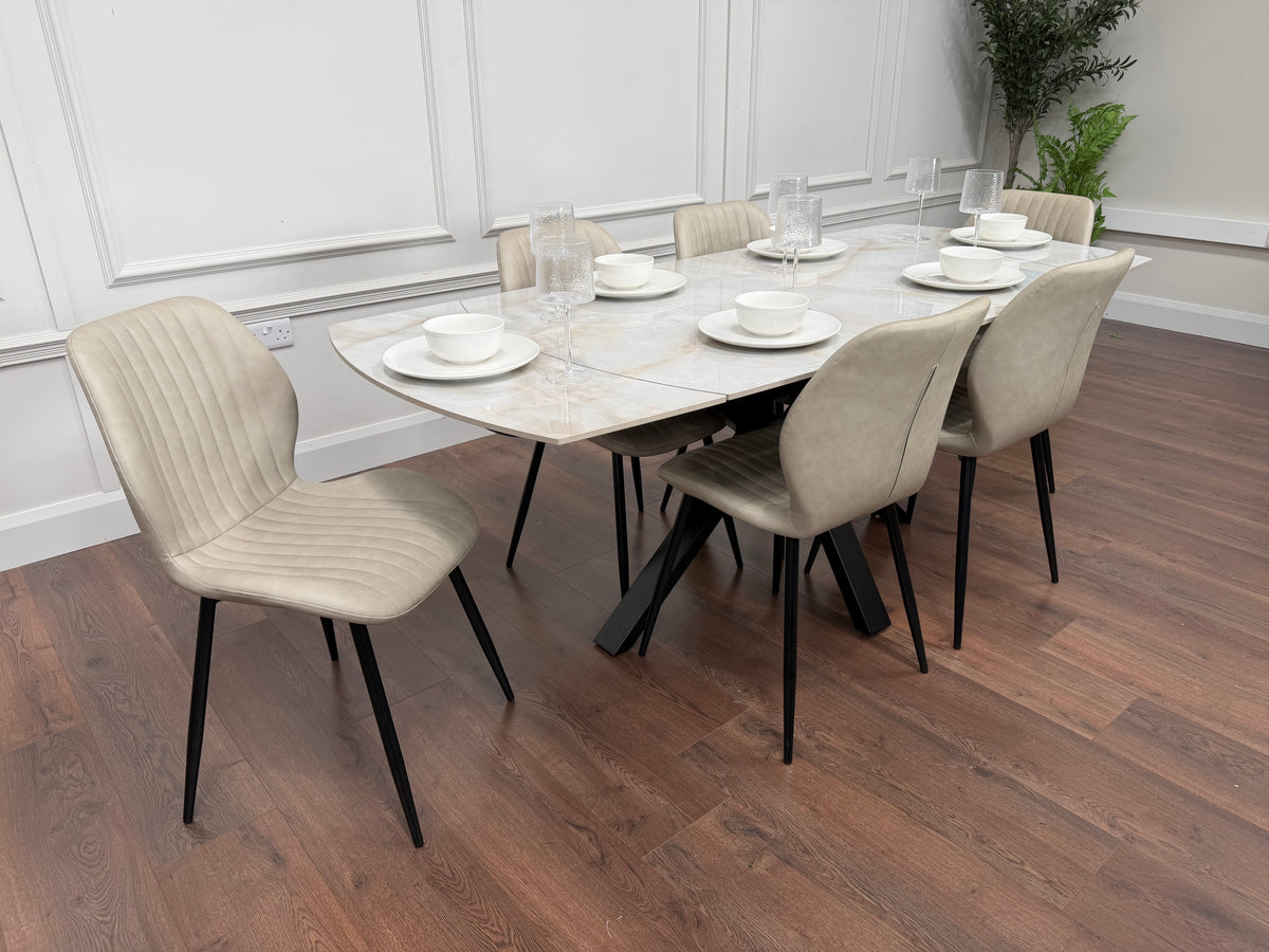 Positano Extending Sintered Stone Dining Table 140-200cm + 6 Lyra Taupe Chairs
